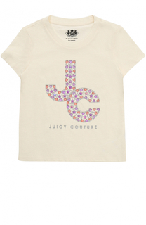 Хлопковая футболка с металлизированным принтом и стразами Juicy Couture