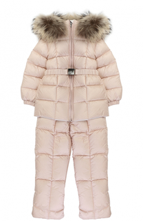 Пуховый комплект из комбинезона и куртки с меховой отделкой Moncler Enfant