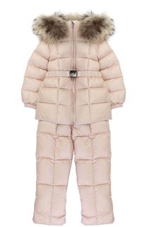 Пуховый комплект из комбинезона и куртки с меховой отделкой Moncler Enfant