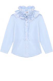 Хлопковая блуза прямого кроя с оборками и съемным воротником-стойкой Aletta