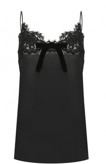 Шелковый полупрозрачный топ с кружевной отделкой Saint Laurent