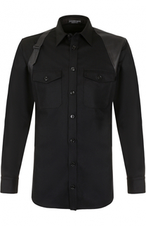 Шерстяная рубашка с кожаной отделкой Alexander McQueen