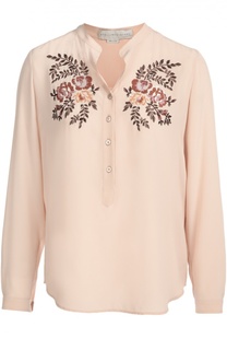 Шелковая блуза с воротником-стойкой и цветочной вышивкой Stella McCartney