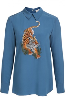 Шелковая удлиненная блуза с вышивкой в виде тигра Stella McCartney