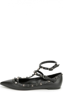 Кожаные балетки Rockstud с ремешками Valentino