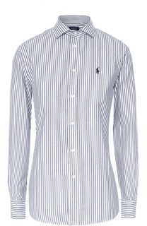 Хлопковая блуза в полоску с вышитым логотипом бренда Polo Ralph Lauren