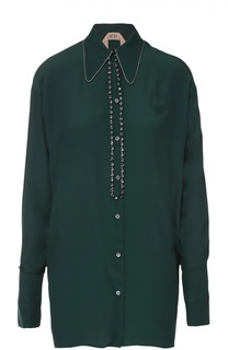 Удлиненная блуза прямого кроя с декоративной отделкой No. 21