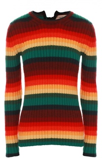 Облегающий пуловер с круглым вырезом в яркую полоску No. 21
