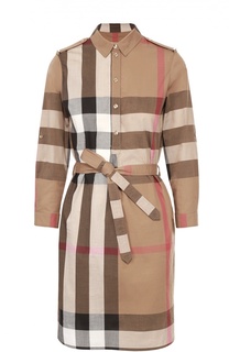 Хлопковое платье-рубашка с поясом и погонами Burberry