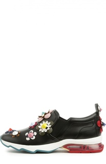 Кожаные кроссовки с аппликациями Fendi