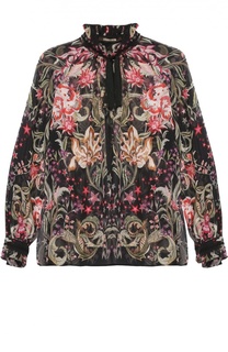 Шелковая полупрозрачная блуза с ярким принтом Roberto Cavalli