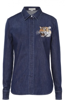Джинсовая блуза прямого кроя с вышитым тигром Stella McCartney