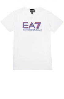 Хлопковая футболка с контрастной надписью Ea 7
