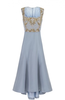 Шелковое платье в пол с контрастной вышивкой бисером и кристаллами Oscar de la Renta