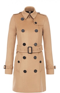 Двубортное пальто с отложным воротником и поясом Burberry