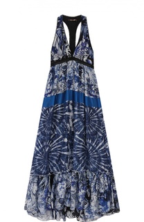 Шелковое платье-макси с V-образным вырезом и открытой спиной Roberto Cavalli