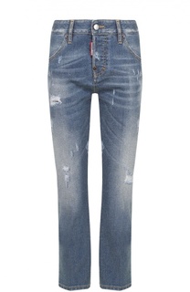 Укороченные джинсы с потертостями и декоративной отделкой Dsquared2