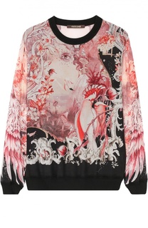 Шелковый топ с длинным рукавом и ярким принтом Roberto Cavalli