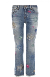Укороченные расклешенные джинсы с контрастной вышивкой Roberto Cavalli