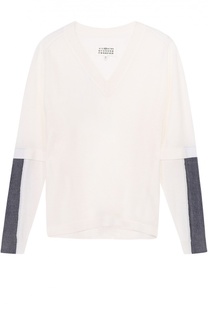 Пуловер прямого кроя с контрастной отделкой и V-образным вырезом Maison Margiela