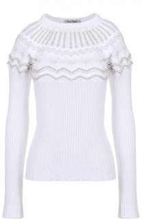 Облегающий пуловер фактурной вязки с декоративной отделкой Valentino