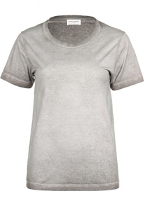 Хлопковая приталенная футболка с круглым вырезом Saint Laurent