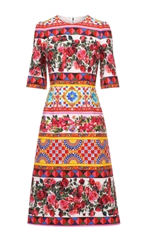 Платье миди с ярким принтом и укороченным рукавом Dolce &amp; Gabbana