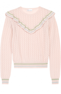 Укороченный пуловер с контрастной отделкой и оборками REDVALENTINO