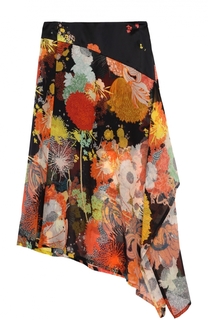 Шелковая юбка асимметричного кроя с цветочным принтом Dries Van Noten