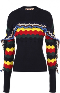 Облегающий пуловер с круглым вырезом и контрастными оборками Marni