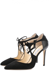 Замшевые туфли Vanessa 100 с кожаной вставкой на шпильке Jimmy Choo