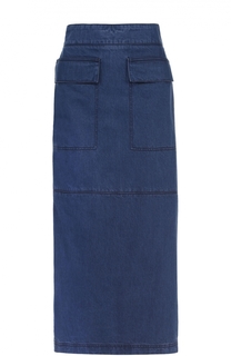 Джинсовая юбка-макси с оборками и накладными карманами Marni