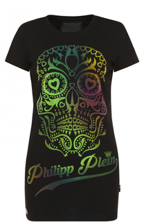 Удлиненная футболка прямого кроя с контрастной отделкой Philipp Plein