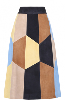 Замшевая юбка-миди с контрастной отделкой Yves Salomon