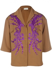 Приталенная блуза с укороченным рукавом, вышивкой и пайетками Dries Van Noten