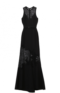 Платье-макси с поясом и кружевными вставками Elie Saab
