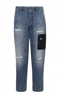 Укороченные джинсы свободного кроя с декоративными потертостями Diesel