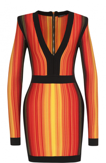 Платье-футляр в контрастную полоску V-образным вырезом Balmain