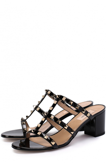 Лаковые босоножки Rockstud на устойчивом каблуке Valentino