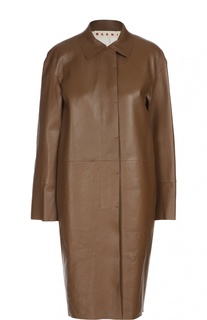 Кожаное пальто прямого кроя с отложным воротником Marni