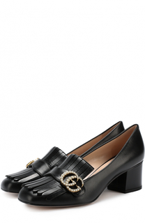 Кожаные туфли Marmont с бахромой и пряжкой Gucci