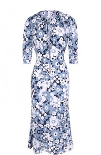 Шелковое платье-миди с цветочным принтом и укороченным рукавом Michael Kors