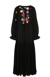 Шелковое платье-макси с цветочной вышивкой Fendi