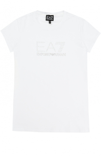 Хлопковая футболка с вышивкой и стразами Ea 7