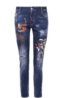 Укороченные джинсы-скинни с контрастной вышивкой Dsquared2
