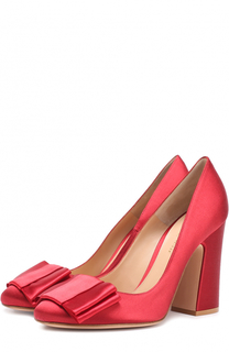 Атласные туфли с бантом на массивном каблуке Gianvito Rossi