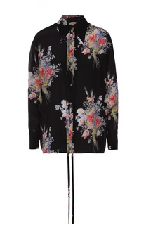 Шелковая блуза прямого кроя с цветочным принтом No. 21