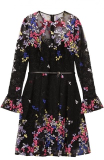 Приталенное мини-платье с контрастной цветочной вышивкой Elie Saab
