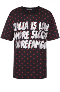 Хлопковая футболка с принтом и надписью Dolce &amp; Gabbana