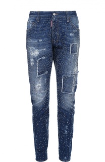 Зауженные джинсы с потертостями и заклепками Dsquared2